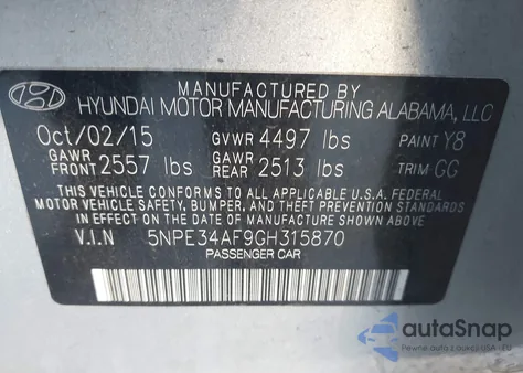 2016 Hyundai Sonata Sport из США, поврежденный, VIN 5NPE34AF9GH315870